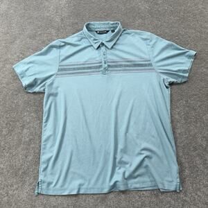 Travis Mathew Performance Polo Shirt Mens XXL Blue Striped Pima Cotton Polyester